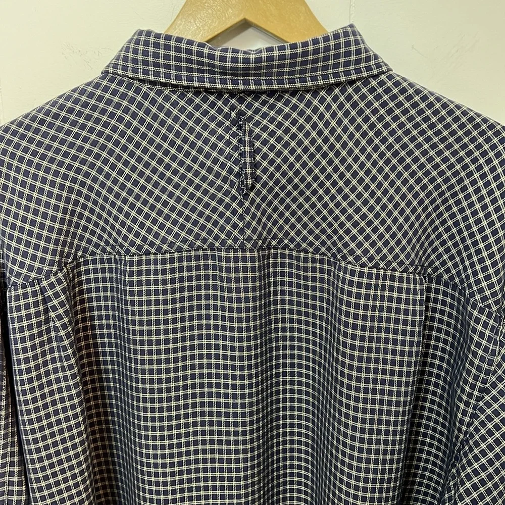 The North Face Traverse Navy Blue Tan Check Long Sleeve Button Down Shirt LARGE